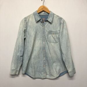 J Jill Women Long Sleeve Chambray Shirt Blouse Top Size Small Petite B250 -4